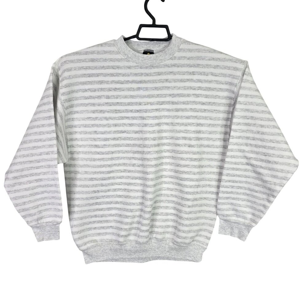 Mens Vintage H.L. Miller Gold Gray & White Striped Sweatshirt Long Sleeve Size L